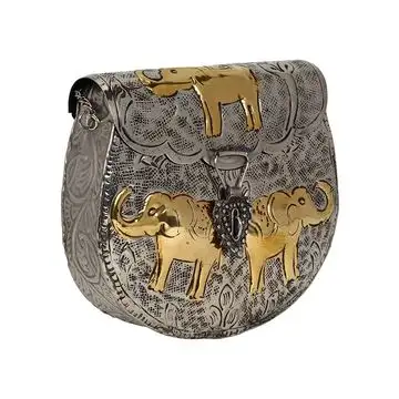 Vintage Brass Clutch Bag Handmade Elephant Embossed in Dual Tone Finished Brass Sling Bags Metal Purse For Women