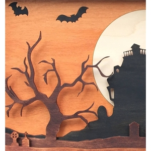 <strong>Halloween</strong> Double Layers Wooden Ornaments Bat House Black Tree Home Decoration Laser Cut Wood Shadow Wall Art - Product Image 4