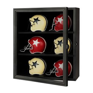 Vitrina Negra para 6 Mini Cascos de Fútbol Americano, Gabinete de Pared con Puerta de Vidrio con Cerradura - Product Image 1
