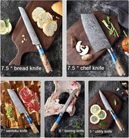 Couteau utilitaire en acier Damas de 5 pouces avec cœur en VG10, manche ergonomique en résine et bois Pakka, ensemble de couteaux de cuisine pour chefs