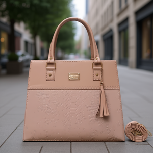 Sac à main en cuir pour femme Fana Maura, grande capacité, style simple, décorations à pompons, usage quotidien, couleur nude, bandoulière chaîne - Product Image 2