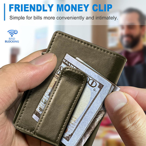 Portafoglio da Uomo Sottile con Fermasoldi, Porta Carte di Credito in Metallo e Pelle PU Crazy Horse, con Chiusura Magnetica, per Regalo, 9 Scomparti per Carte - Product Image 3