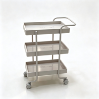 Chariot de rangement mobile à 3 niveaux pour salon de beauté, en métal et PP, avec roulettes silencieuses