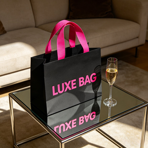 Sacs de shopping roses de luxe, petits, recyclables, avec nœud, pour cadeaux de remerciement - Product Image 1