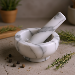 Mortero y pilón de mármol de 4.5 cm de diámetro y 9 cm de altura para moler hierbas y especias - Product Image 3