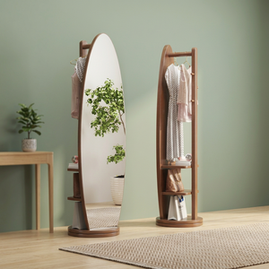 Perchero Moderno de Madera Maciza con Espejo y Estantes, Mueble de Almacenamiento Independiente para Dormitorio o Sala de Estar - Product Image 3