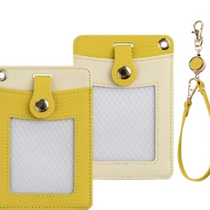 Vertical Style Litchi Pattern Contrast Color PU Business Card Easy Pull Buckle Work Permit Adjustable <b>Lanyard</b> - Product Image 2