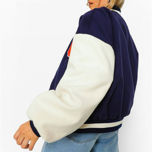 New Custom Thiết Kế Mát Mẻ Chần Vá Cổ Áo Thăng Hoa Cao Đẳng Phụ Nữ Màu Xanh Varsity Jacket Với Các Bản Vá Lỗi - Product Image 3