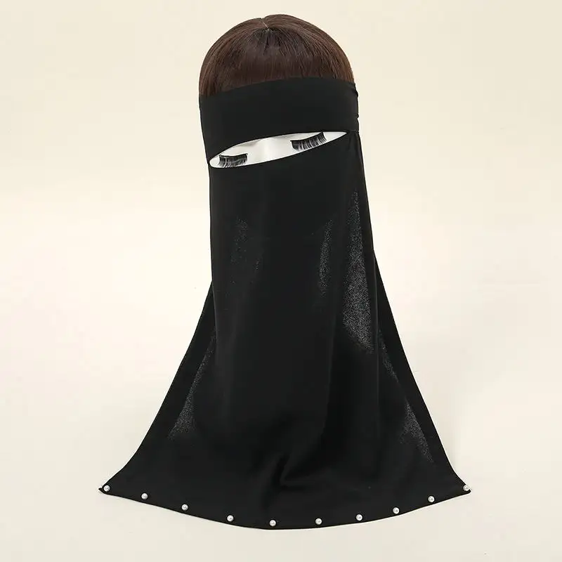 Hồi giáo Malaysia thoáng khí đồng bằng màu sắc phụ nữ khimar niqab đen voan niqab che mặt