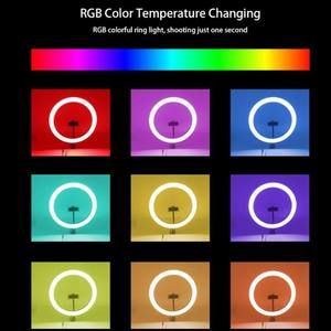 Trípode de luz de anillo de 10 pulgadas Cámara en vivo Soporte de luz ajustable de color RGB con control remoto Bluetooth Paquete completo - Product Image 3