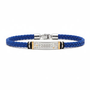 Bracciale in Filo d'Acciaio Blu con Motivi Geometrici, Religiosi, Floreali, Cuori e Numeri, Placcato Oro con Perle, Zirconi e Pietre Diamantate - Product Image 2