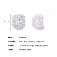 KAVNAR Boucles d'oreilles clous en laiton plaqué argent épais, tige en argent 925, perle pleine et zircon cubique pour femme