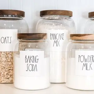 Pantry Organisation Clear Acacia Glass Cookie Canisters household big storage containers Wide Mouth Glass Jar With Wooden lid