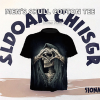 Camisetas de Cuello Redondo de Alta Calidad para Hombre, Estampado de Calavera de Halloween, 100% Algodón, Manga Corta, Color Personalizado, 180 Gramos, Tejido de Ganchillo