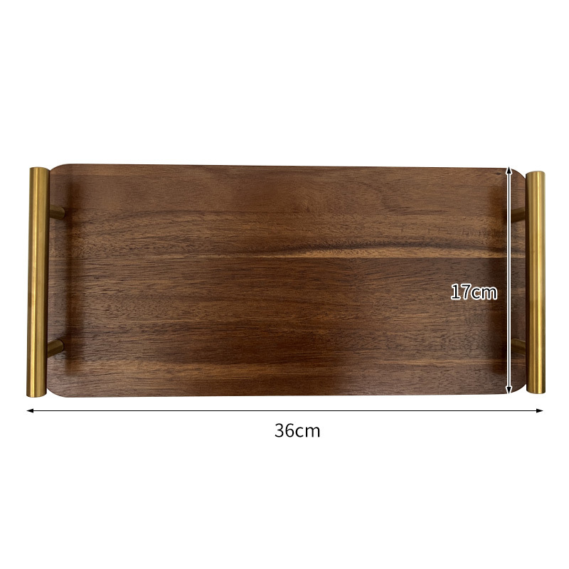 Acacia wood tray with metal handle 36*17*1