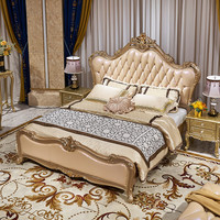 Lit double avec cadre en bois massif de chêne de style européen, coffre de rangement haut et revêtement en cuir de vachette, pour chambre principale de villa de luxe