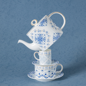 Juego de Té de Porcelana China con Diseño Floral Azul <span class=keywords><strong>y</strong></span> Blanco de Lujo P&T, <span class=keywords><strong>Tetera</strong></span> <span class=keywords><strong>y</strong></span> Taza de Café de Cerámica con Logotipo para Hotel, Restaurante, Boda - Product Image 4