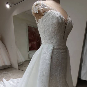 Robe de mariée de luxe détachable et amovible, style robe de bal, à imprimé floral, avec broderie en dentelle, <span class=keywords><strong>dos</strong></span> <span class=keywords><strong>nu</strong></span>, élégante, avec traîne balai/brosse - Product Image 3
