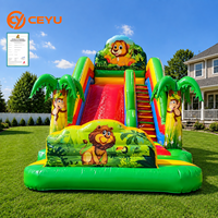 Toboggan gonflable commercial Ceyu, toboggan gonflable jungle avec imprimé singe et marches d'escalade arc-en-ciel pour location en parc de vacances