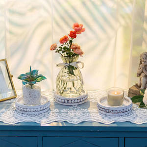 Porte-bougie en <span class=keywords><strong>cristal</strong></span> bohème avec plateau en bois perlé pour centre de table de salle à manger - Product Image 6