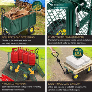 Chariot de jardin robuste en acier grillagé pour bois de chauffage, chariot utilitaire de jardin à 4 roues avec côtés amovibles - Product Image 5