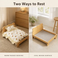 Lit pour chat en bois, lit surélevé pour animaux de compagnie avec coussin amovible et lavable pour chats, petits chiens, meubles pour chats d'intérieur pour toutes les saisons