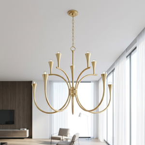 Lampadario ad Arco Dorato Cano Lighting, Rami Metallici Curvi con Piccole Gocce <span class=keywords><strong>di</strong></span> Vetro Bianco, Illuminazione da <span class=keywords><strong>Soffitto</strong></span> per Casa con Luce Calda - Product Image 4