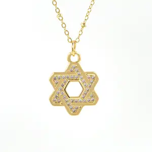 Mode Israel Bintang David o-rantai kalung emas berlapis tembaga zirkon Solomon perhiasan Yahudi hadiah untuk pria wanita