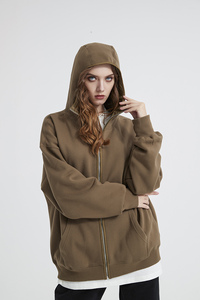 350G <span class=keywords><strong>Sweat</strong></span> à capuche à col haut doublé de polaire avec fermeture à glissière en métal Poignets de <span class=keywords><strong>gant</strong></span> côtelés <span class=keywords><strong>Sweat</strong></span>-shirt décontracté Manteau à capuche en polaire de couleur unie - Product Image 6