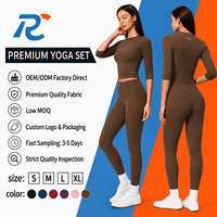 Conjunto de Yoga para Mujer, Leggings de Cintura Alta, Top Corto de Manga Corta, Ropa Deportiva, Ropa de Gimnasio, Conjunto Deportivo Suave y Elástico