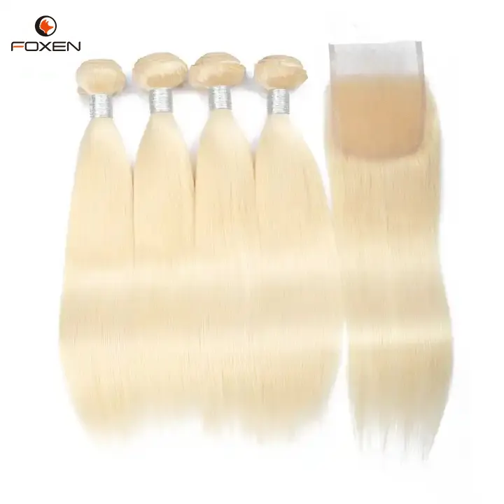 Foxen rambut manusia lembut 40 inci rambut Brasil lurus dengan 613 penutup bundel tersedia dalam gelombang longgar gelombang dalam keriting keriting
