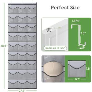 Organisateur de chapeaux pliable à suspendre sur la porte, à un seul niveau, avec 27 poches profondes, support de rangement transparent pour casquettes de baseball - Product Image 2