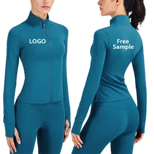 Veste de piste de course à glissière complète légère pour femme Workout Slim Fit Yoga SportSwear avec trous pour les pouces