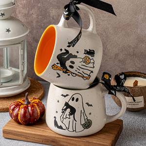Nuova Tazza in Ceramica Professionale per il Ritorno a Scuola, Design Cartoonesco con Motivi di Zucca, Gatto Nero e Fantasma, Divertente Tazza per <span class=keywords><strong>Caffè</strong></span>/Tè Riutilizzabile e Portatile - Product Image 4