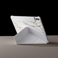Funda de Cuero PU con Textura de Mármol Ultrafina de Cobertura Total para iPad Air 4/5/6/M3/M4 de 11 Pulgadas, Lujosa y Delgada con Estampado en Caliente Dorado, Negro + Blanco