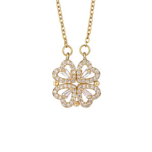 G750 Collane all'ingrosso: <span class=keywords><strong>Collana</strong></span> magnetica a doppio uso con cuore fortunato e <span class=keywords><strong>quadrifoglio</strong></span> pieghevole, con anello abbinato - Product Image 2