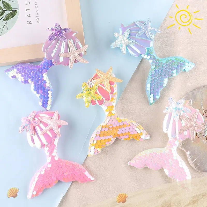 New Design 3D sew/stick on sequin embroidery Crystal Mermaid Patch for DIY Hair clip or kid's clothes decoration