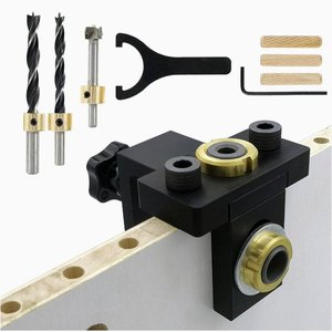 Kit de gabarit de perçage 3-en-1 en acier pour chevilles, localisateur de trous précis et outil de poinçonnage pour l'assemblage du bois - Product Image 1