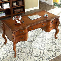 Vente en gros d'usine bureau sculpté en bois massif bureau design antique avec 5 tiroirs table d'ordinateur d'hôtel table d'écriture