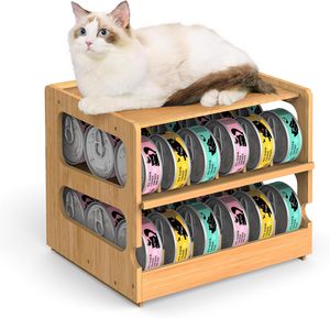 Organizzatore all'ingrosso della latta per la dispensa, organizzatore di bambù della dispensa, 2 livelli impilabili può scaffale ideale per le lattine di cibo per animali domestici e umani - Product Image 1