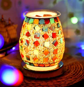 Penjualan Laris 2022 Pembakar Lelehan Lilin Kaca Mosaik Warna-warni, Penghangat Lilin Beraroma Elektrik, Cahaya Malam Penghangat Aroma