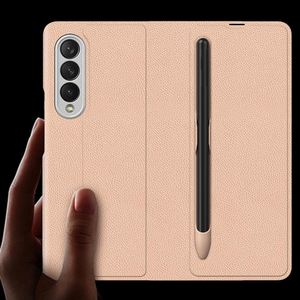 Funda con textura de fibra de carbono para móvil, funda con soporte para bolígrafo para <span class=keywords><strong>Galaxy</strong></span> <span class=keywords><strong>Z</strong></span> Fold 3 5G <span class=keywords><strong>Fold3</strong></span>, a prueba de golpes, con tapa de cuero - Product Image 4
