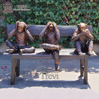 Ornement de rue populaire Sculpture de singe en métal Bronze trois singes assis sur un banc Statue
