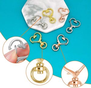 Lot de crochets mousquetons pivotants en forme de cœur, clips à ressort métalliques colorés, crochets de porte-clés, fermoirs mousquetons, anneaux de clés fendus - Product Image 5