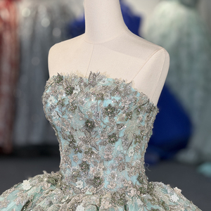 ชุดเดรสออกงานสีเขียวมิ้นท์ประดับเลื่อมลายดอกไม้หวานๆ สำหรับงาน Quinceanera, งานพรอม, งานฉลองอายุ 16 ปี, ทรงบอลกาวน์พร้อมชายกระโปรงยาว - Product Image 2