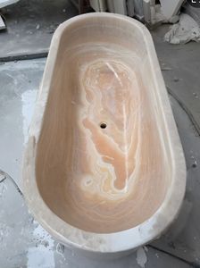 Baignoires ovales modernes sur mesure de luxe en onyx crème/jade jaune, autoportantes, pour salle de bain, villa, hôtel - Product Image 3
