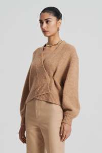 Cárdigan Corto de Punto Personalizado para Mujer, con Hombros Caídos, Cuello en V Profundo, Suéter de Mohair, Cárdigan de Punto con Mezcla de Alpaca - Product Image 4