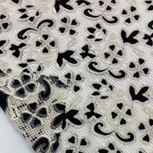 ผ้าปักลายจุดสีดำขาว คุณภาพสูง ผลิตจากผ้าฝ้าย 66.5% โพลีเอสเตอร์ 30% ไนลอน 3.5% สามารถละลายน้ำได้ เหมาะสำหรับเสื้อผ้าและกระเป๋า - Product Image 4