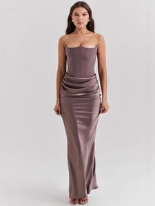 Vestido Largo sin Tirantes, Elegante, Dulce, Vintage, Transpirable, Color Verde Salvia Sólido, Ajuste Regular, Cintura Alta con Vuelo - Product Image 2