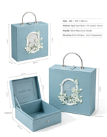 Boîte cadeau de mariage rétro en similicuir imprimé quatre couleurs avec fermeture magnétique portable et décoration florale stéréo